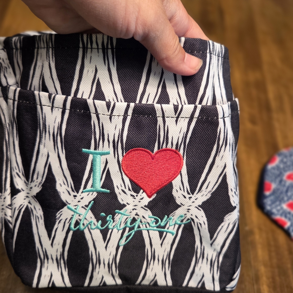 Thirty-One Black and White Pouch with Red Heart